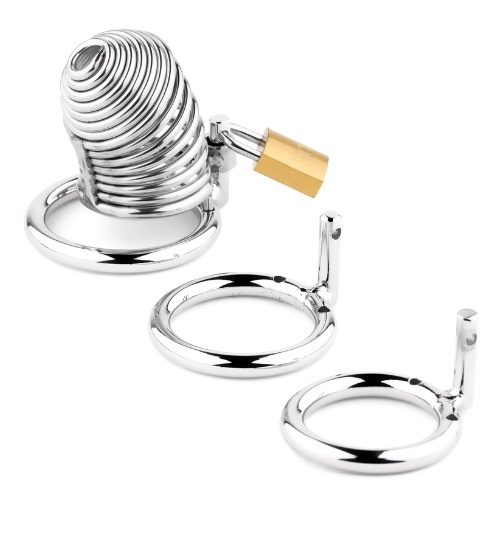 Spiralna metalowa klatka na penisa zamykana na kłódkę