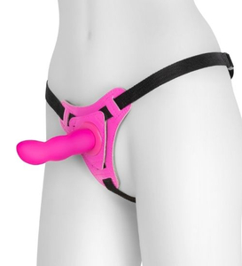 Silikonowy różowy strap-on z odczepianym falistym dildo
